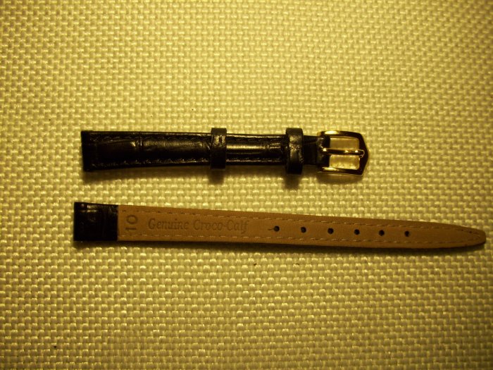 Genuine Croco-Calf Black, Women's Watchband Size 10mm