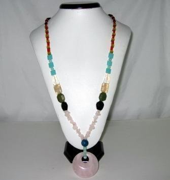 Bohemian Style Natural gemstone (Pink) Pendant Necklace