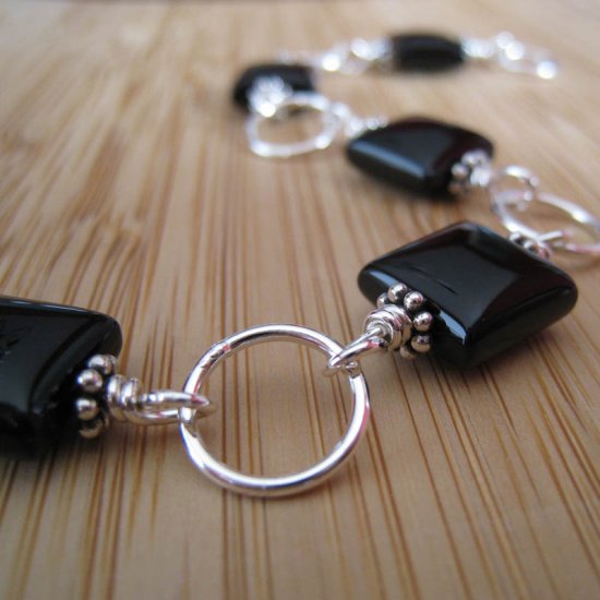 Black Onyx Bracelet Sterling Silver - Licorice Bits