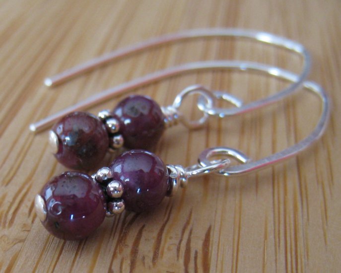 Ruby Earrings Sterling Silver - Ruby Duo