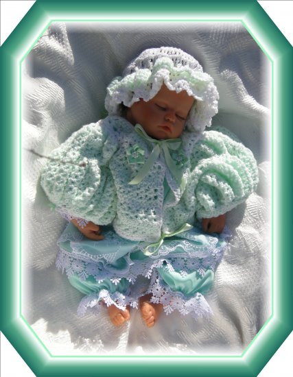 handmade aqua dress and hand crocheted set