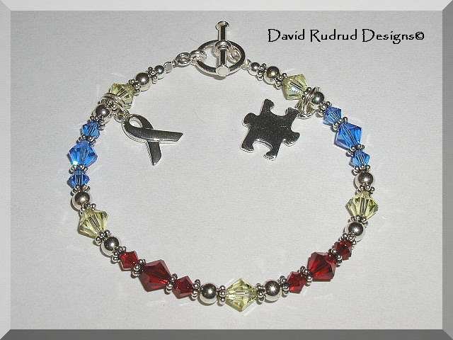 AUTISM Awareness Bracelet with Swarovski Crystal & Sterling Silver Symptom