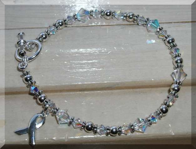 NEW Lung Cancer Awareness Bracelet w/ Swarovski Crystal Sterling Silver Symptom