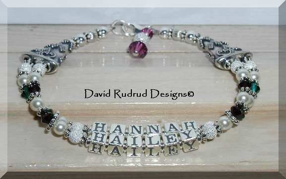 Custom Two Name Two Strand Mothers Mommy Baby Name Bracelet Sterling Silver Swarovski Crystal