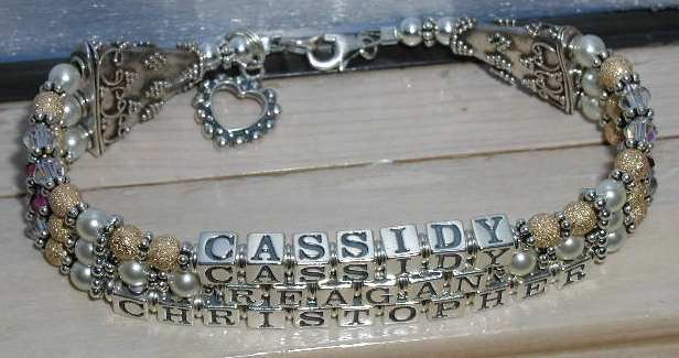 NEW Three Name Three Strand Mothers Mommy Baby Name Bracelet Sterling Silver Swarovski Crystal