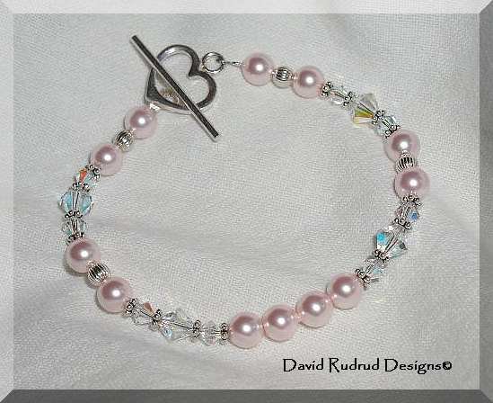 BOUTIQUE ROSE PEARL and SWAROVSKI CRYSTAL BEAD BRACELET David Rudrud Designs