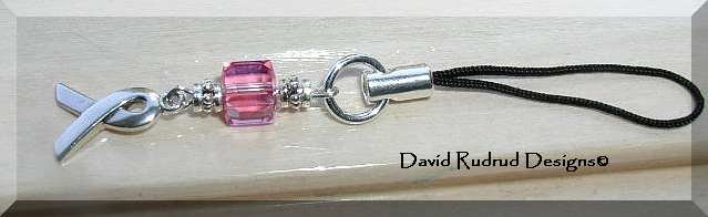 Boutique Breast Cancer Awareness CELL PHONE CHARM with Sterling Silver Austrian Crystal