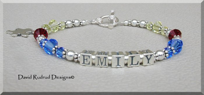 Boutique AUTISM Awareness Name Bracelet with Swarovski Crystal & Sterling Silver