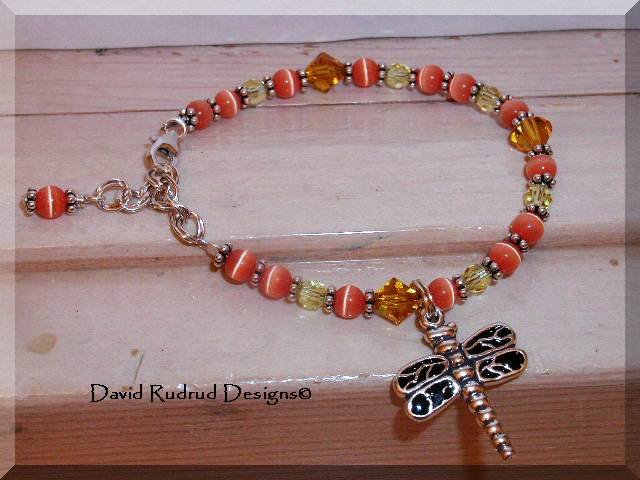 Boutique DRAGONFLY Custom Sterling Silver and Austrian Crystal Charm Bracelet