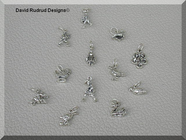 12 Days of Christmas Charms 100% Solid Sterling Silver