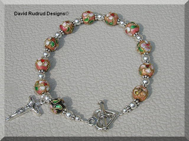 Boutique CLOISONNE CATHOLIC ROSARY BRACELET Sterling Crucifix Heart Clasp