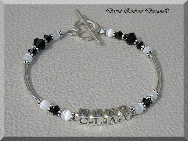 Contemporary Sterling Tube One Name Mothers Mommy Baby Name Bracelet with crystal