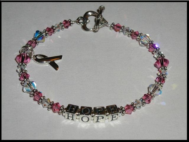 MESSAGE or NAME Breast Cancer Awareness Bracelet Sterling Austrian Crystal