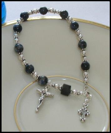 Denim Lapis Sterling Silver Crystal Rosary Bracelet - rosaries