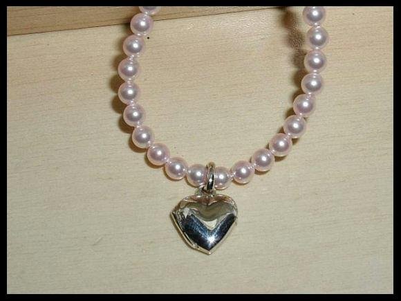 Solid Sterling Silver Pink Swarovski Pearl Heart Locket Necklace