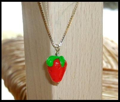 SALE! Sterling Silver STRAWBERRY Charm Necklace 16 Inches