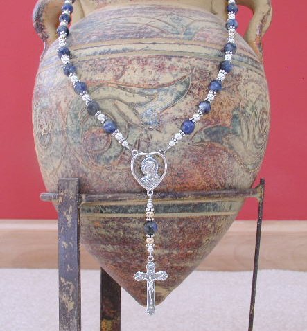 Elegant Boutique Rosary with Denim Lapis and Sterling Silver