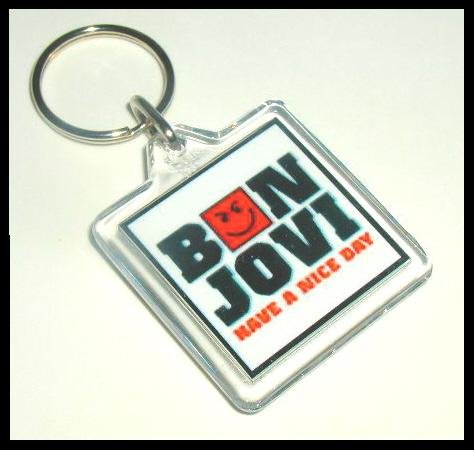 White Have A Nice Day Smirky Guy BON JOVI Keyring Keychain