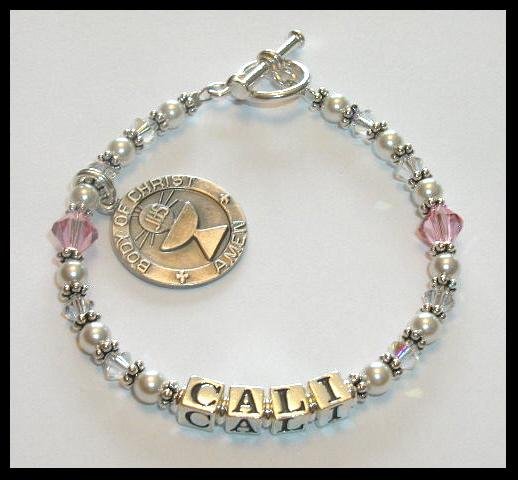 1st First Communion Gift Jewelry Name Bracelet Round My First Charm