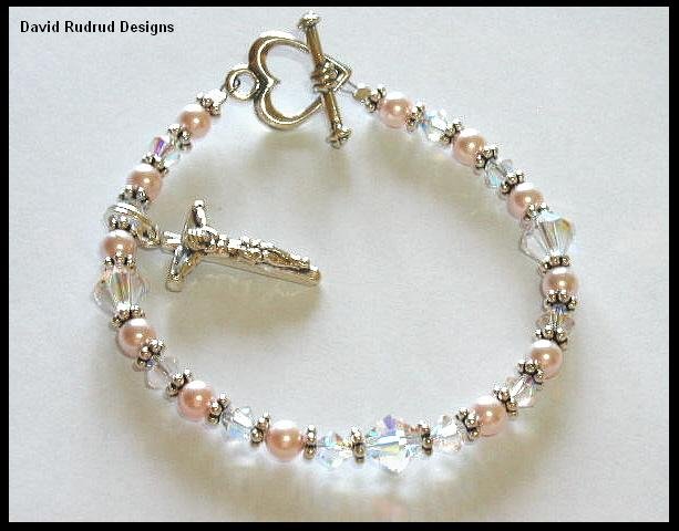 Rose Swarovski Crystal and Pearl Bracelet Gift Jewelry