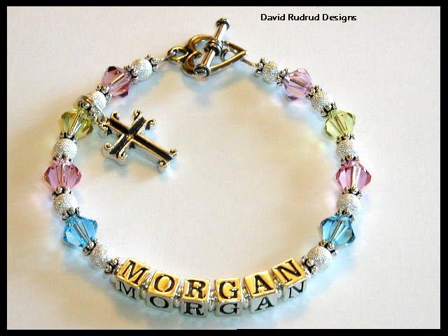 Girls Baby Baptisim Dedication Gift Name Bracelet with Swarovski Crystal and Sterling Silver Jewelry