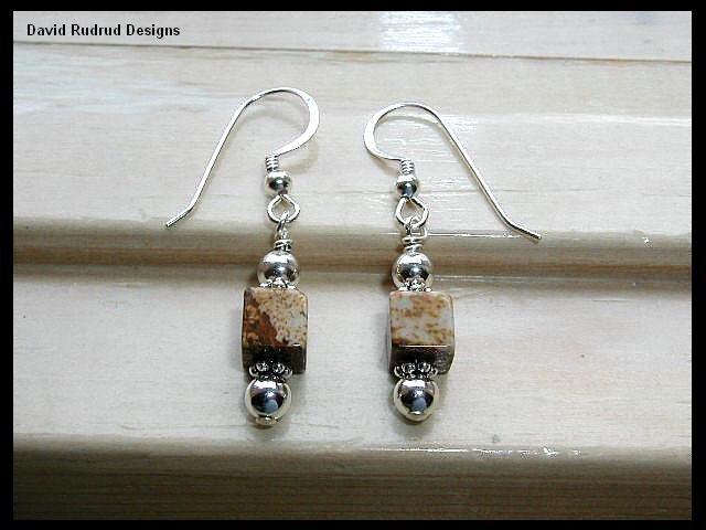 New Picture Jasper Cube Drop Earrings Gemstone and Sterling Silver