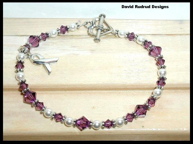 PANCREATIC CANCER Awareness Bracelet Swarovski Crystal & Pearl