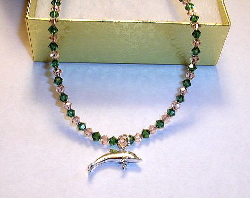 DOLPHIN Anklet Ankle Bracelet Swarovski Crystal Sterling Silver