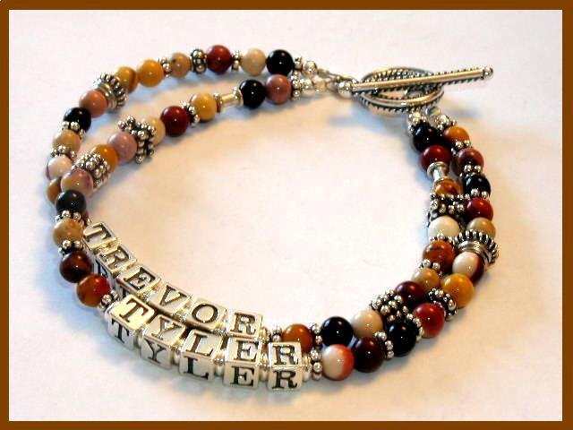 MOTHERS GIFT - 2 Name Mothers Bracelet Bali Sterling Gemstone
