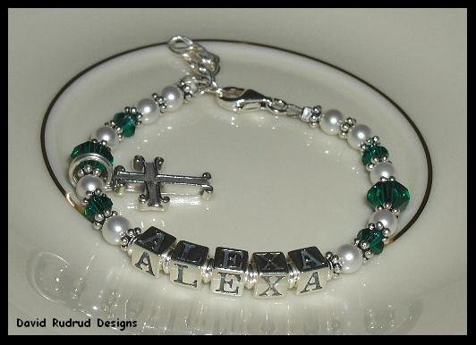 Baby Birthstone Baptisim Dedication Name Bracelet Crystal Steling Silver
