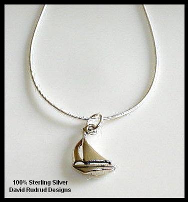 Solid Sterling Silver SAILBOAT Charm Necklace 18 Inches