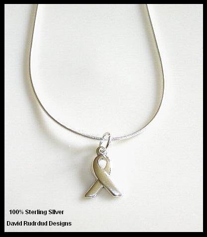 Solid Sterling Silver BREAST CANCER AWARENESS Charm Necklace 18 Inches
