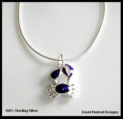 PURPLE MARCASITE CRAB Sterling Silver Charm Necklace 18 Inches