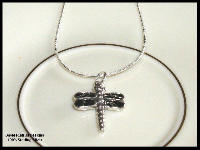 Solid Sterling Silver DRAGONFLY Charm Necklace 18 In.