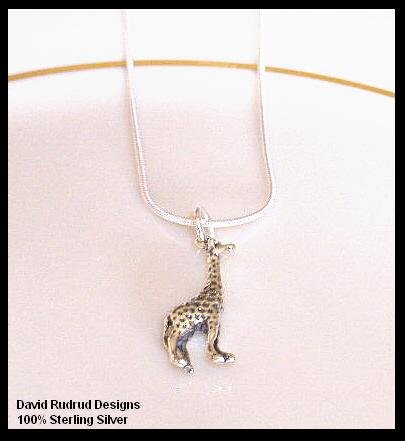 Solid Sterling Silver GIRAFFE Charm Necklace 18 In.