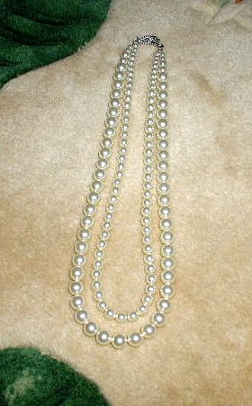 Bridesmaid Bride 2 Strand Swarovski Crystal Pearl Necklace 20 inches Wedding