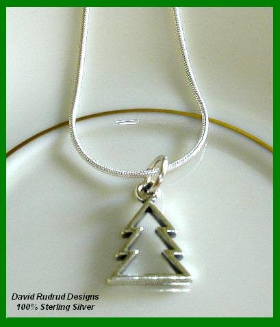 Solid Sterling Silver CHRISTMAS TREE Charm Necklace 18 Inches