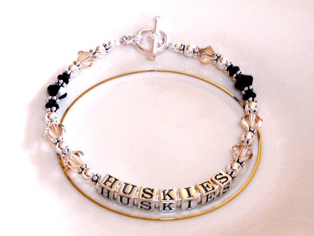 Your School Name Bracelet w/ Swarovski Crystal and Sterlng Silver Andover Huskies