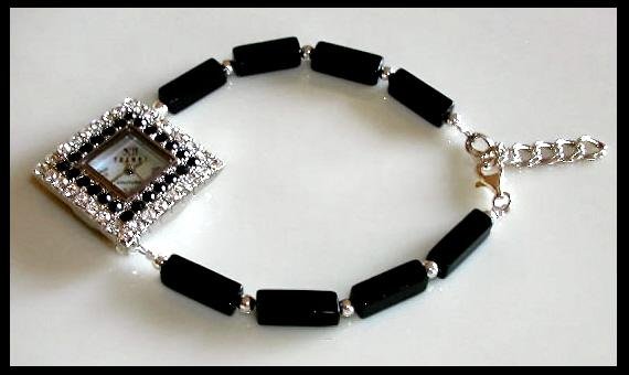 New TRENDZ Black Onyx Beaded Watch GIFT Jewelry