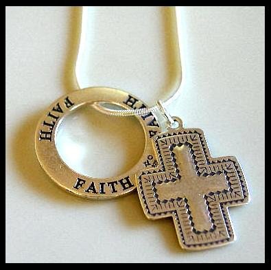 Solid Sterling Silver SANTA FE Cross FAITH Affirmation Charm Necklace 18 Inches