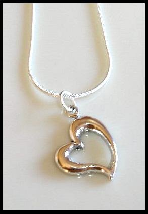 Solid Sterling Silver OPEN HEART Charm Necklace 18 Inches