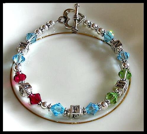 MOTHERS GIFT - Grandmothers Mothers Family Birthstone Initial Bracelet Swarovski & Sterling