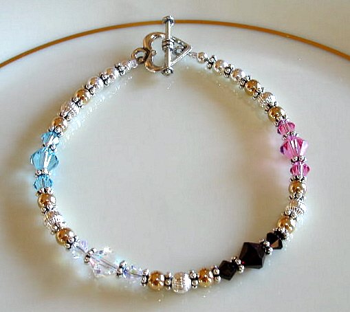 MOTHERS GIFT - Mother Grandmother Birthstone Childrens Bracelet Swarovski Sterling Silver