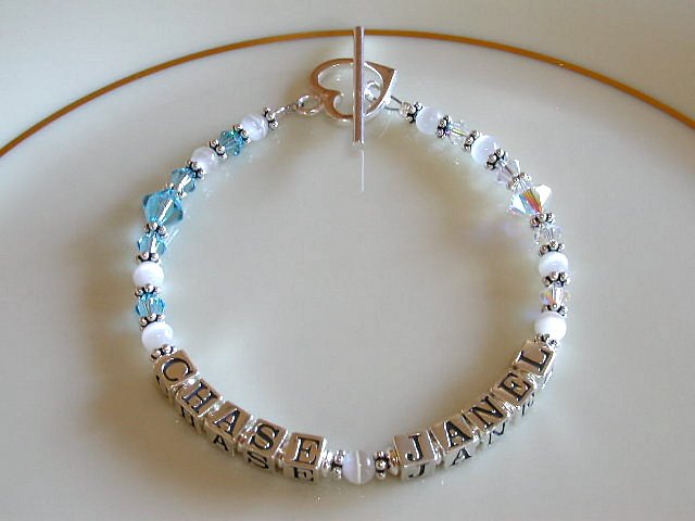 MOTHERS GIFT - BIRTHSTONE Two Name Mothers Bracelet Sterling Swarovski Crystal