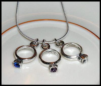 MOTHERS GIFT - 3 Baby Ring Birthstone Necklace Sterling Silver Jewelry