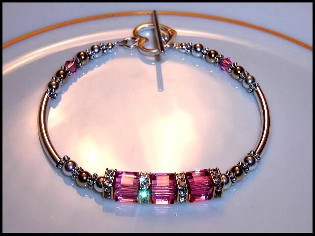 Swarovski Pink Crystal Cube Bracelet Gold Silver Jewelry Gift