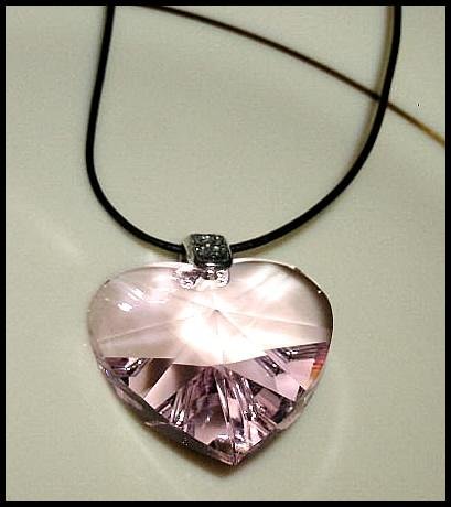 Swarovski Pink Crystal HEART NECKLACE Jewelry Leather MOTHERS Jewelry Gift