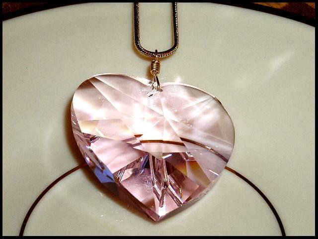 CLOSEOUT Gift HUGE 40mm Swarovski PINK Crystal HEART NECKLACE 16 inch GP Gold Necklace