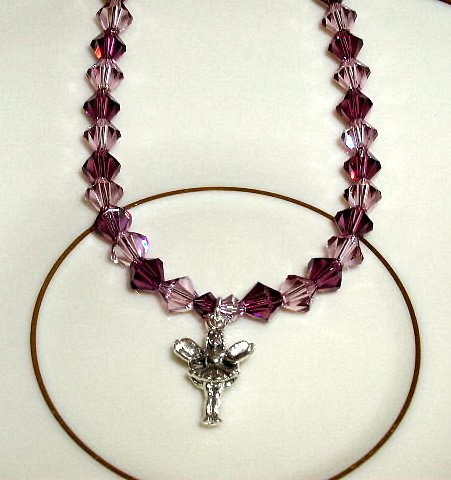 Purple FAIRY Swarovsky Crystal Necklace Sterling Silver 18 Inches
