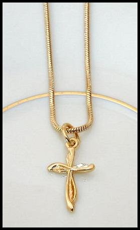 Elegant 16 inch Gold Necklace and Polished Gold Cross